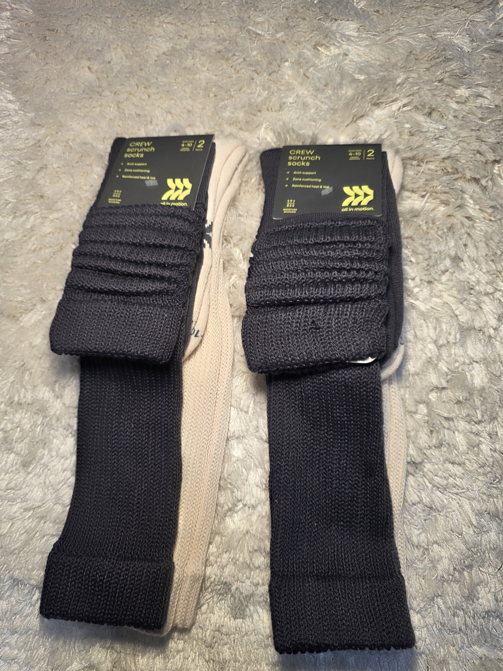 All In Motion Crew Scrunch Socks‎ - Black & Beige - 2-Pack